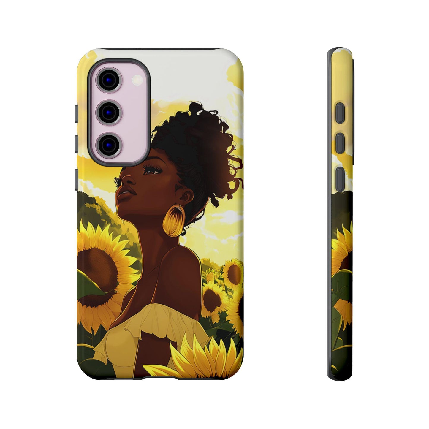 Black Woman Sunflower Field Phone Case: Floral Protective Cover