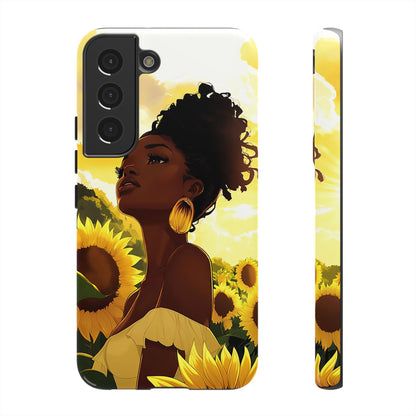 Black Woman Sunflower Field Phone Case: Floral Protective Cover