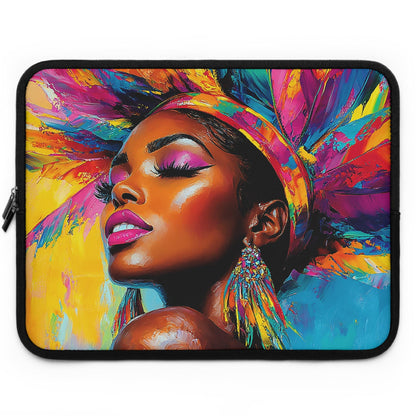 Colorful African American Woman Laptop Sleeve: Indigenous Art Tech Accessory