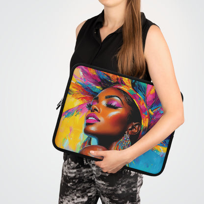 Colorful African American Woman Laptop Sleeve: Indigenous Art Tech Accessory