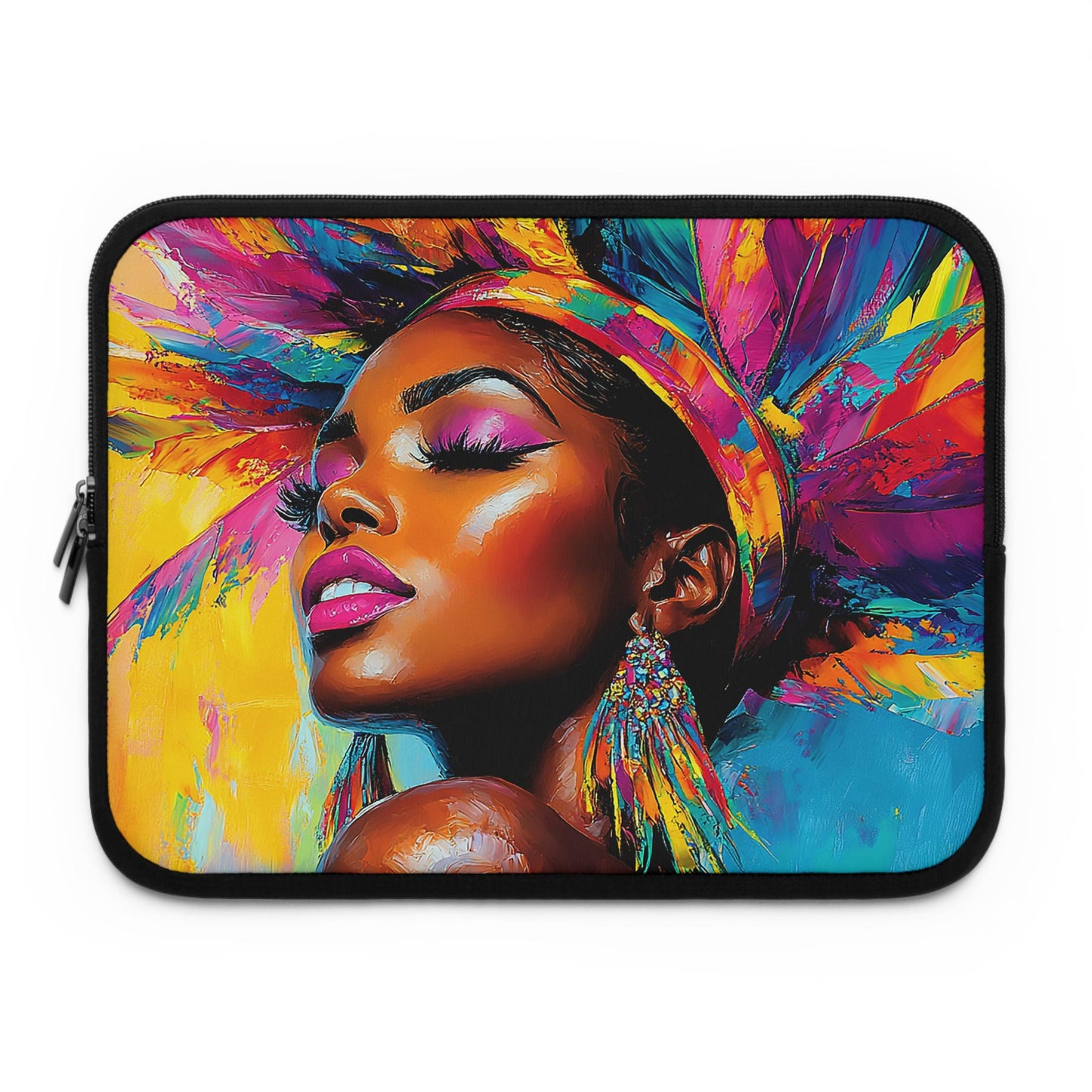 Colorful African American Woman Laptop Sleeve: Indigenous Art Tech Accessory