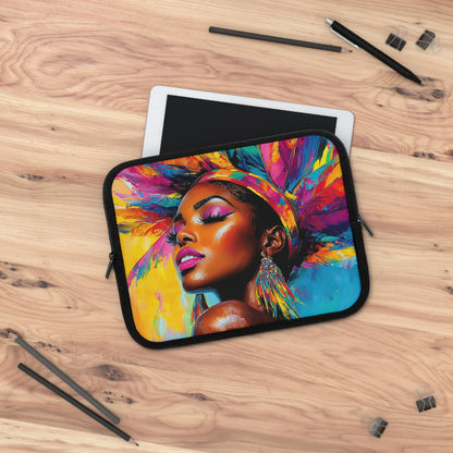 Colorful African American Woman Laptop Sleeve: Indigenous Art Tech Accessory