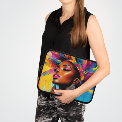 Colorful African American Woman Laptop Sleeve: Indigenous Art Tech Accessory