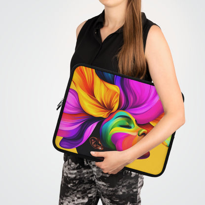 Black Girl Colorful Flower Hair Laptop Sleeve: Protective Tech Cover
