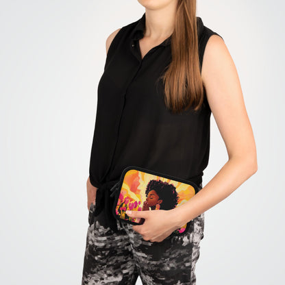 Praying African American Woman Laptop Sleeve: Pink Floral Tech Cover