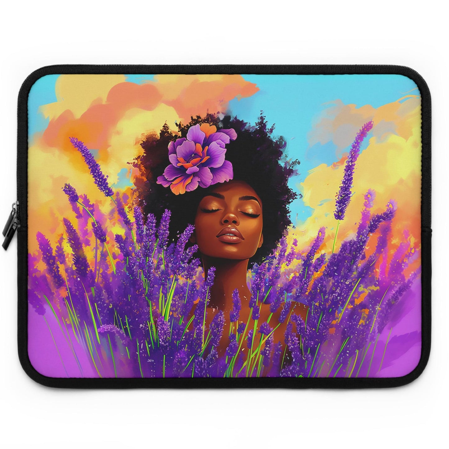 Lavender Flowers African American Laptop Sleeve: Protective Computer Bag