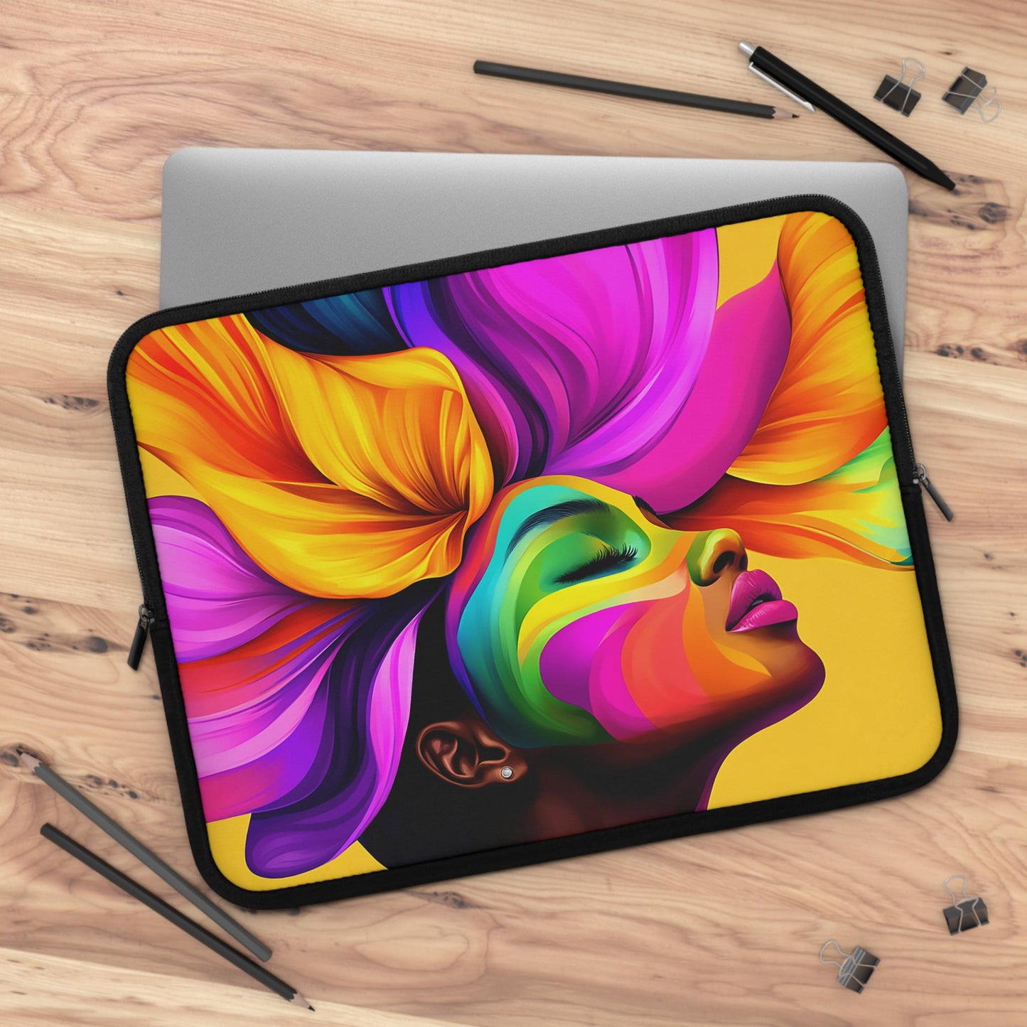 Black Girl Colorful Flower Hair Laptop Sleeve: Protective Tech Cover