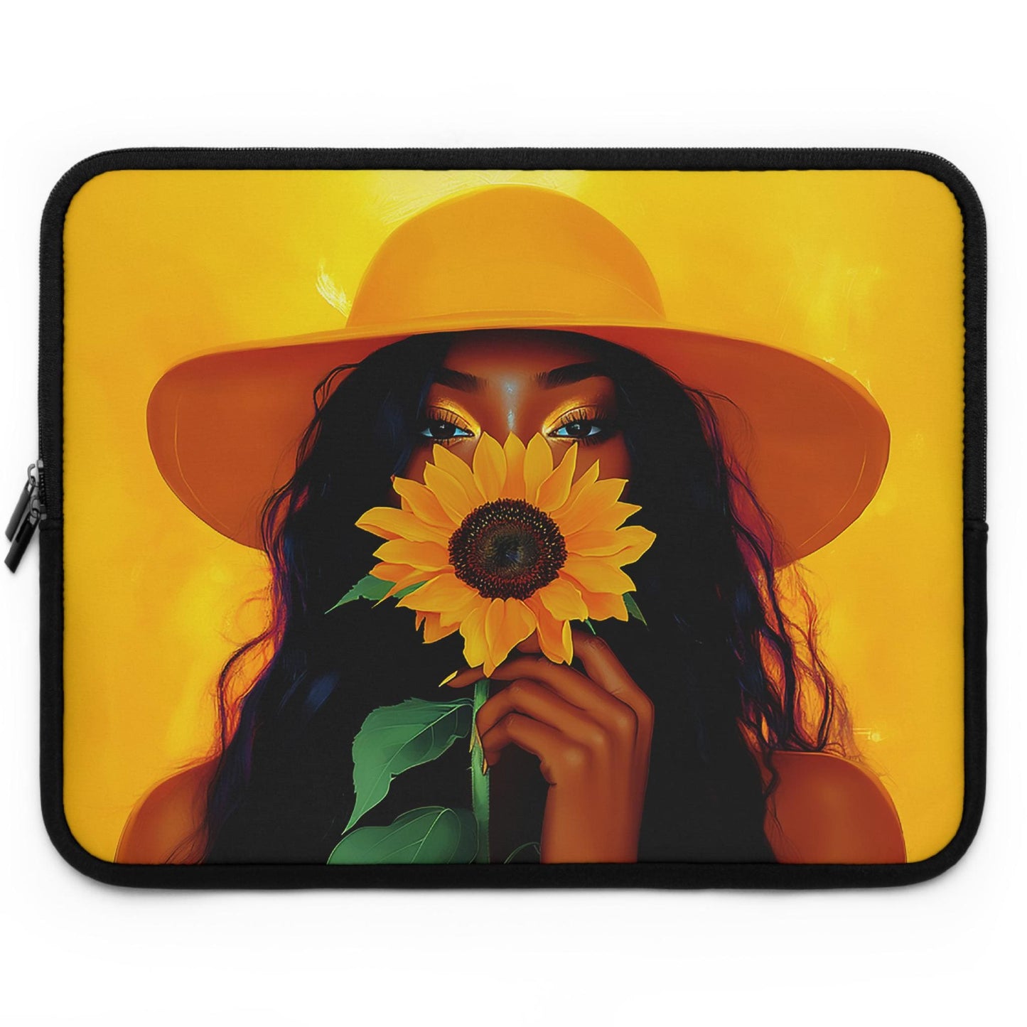 Black Woman Sunflower Laptop Sleeve: African American Tech Accessory