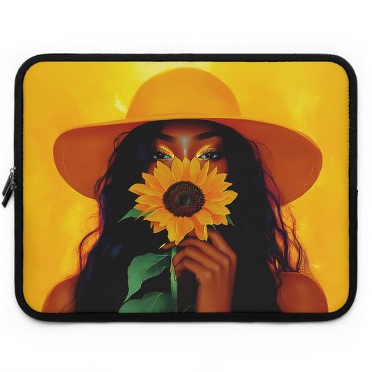 Black Woman Sunflower Laptop Sleeve: African American Tech Accessory