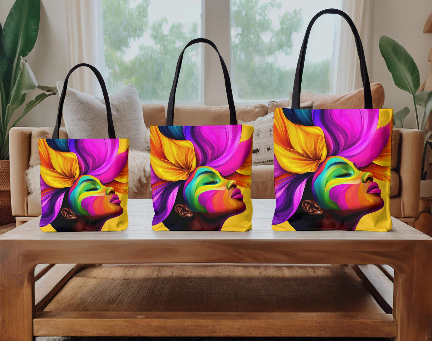 Black Girl Colorful Floral Hair Tote Bag: Afrocentric Design