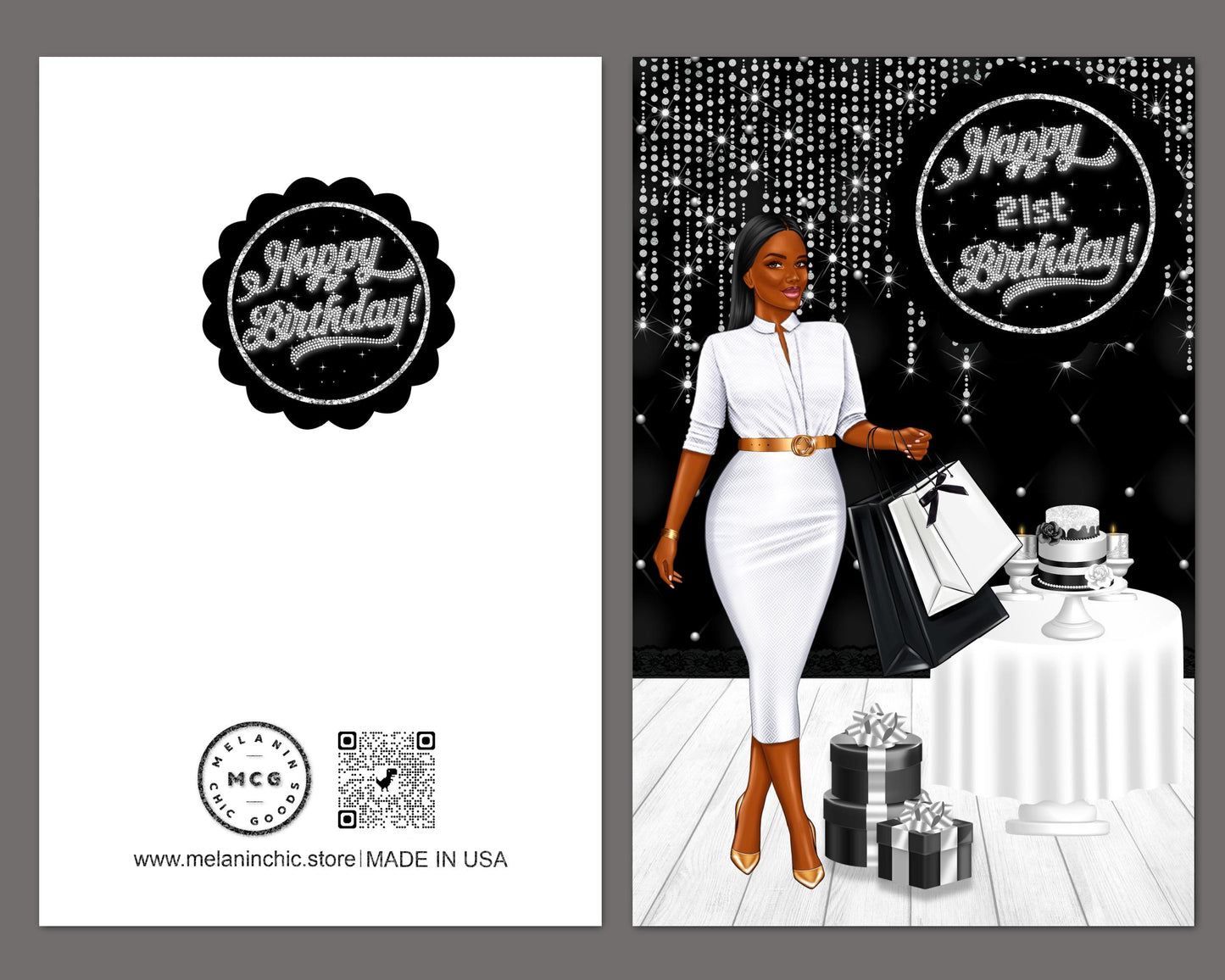 Personalized Black Birthday Card: African American Woman, Add Age