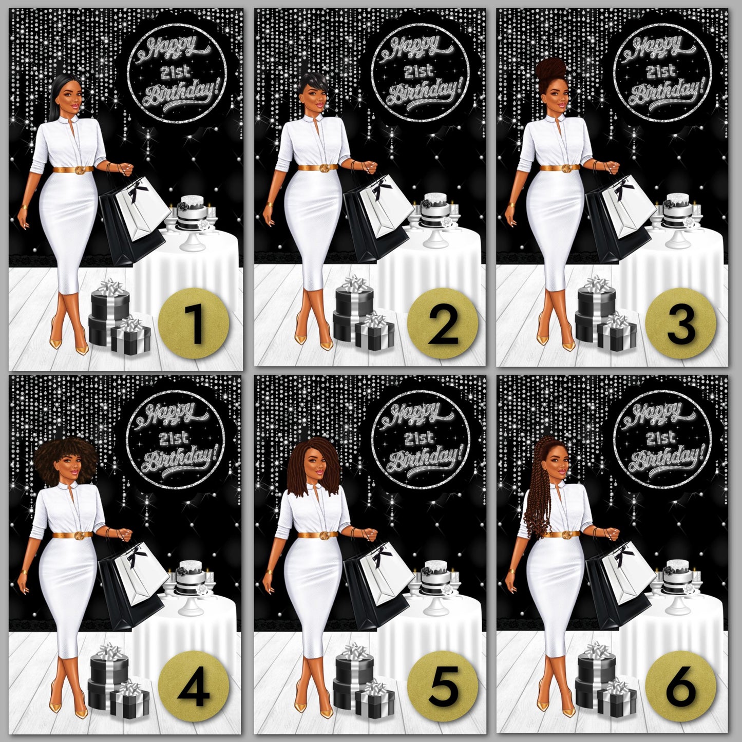 Personalized Black Birthday Card: African American Woman, Add Age