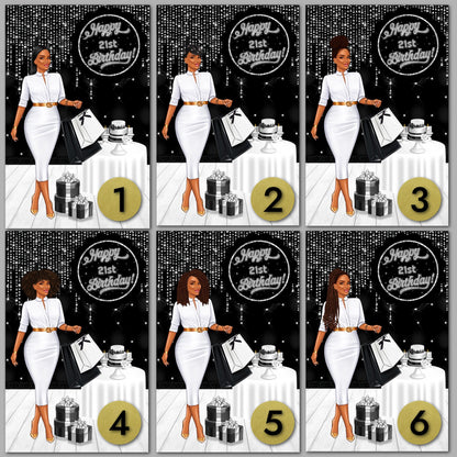 Personalized Black Birthday Card: African American Woman, Add Age