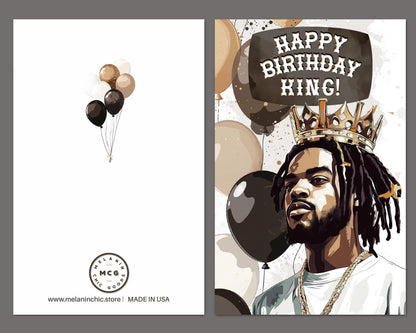 Happy Birthday King Card: Melanin Black Men Greeting Card