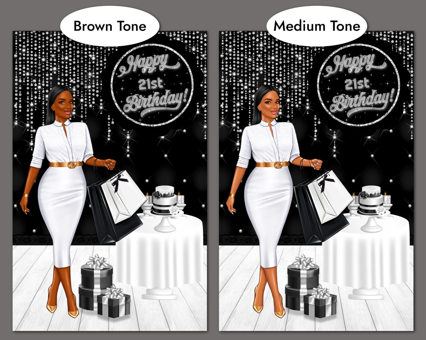 Personalized Black Birthday Card: African American Woman, Add Age