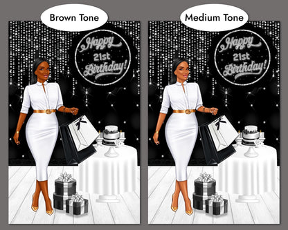 Personalized Black Birthday Card: African American Woman, Add Age
