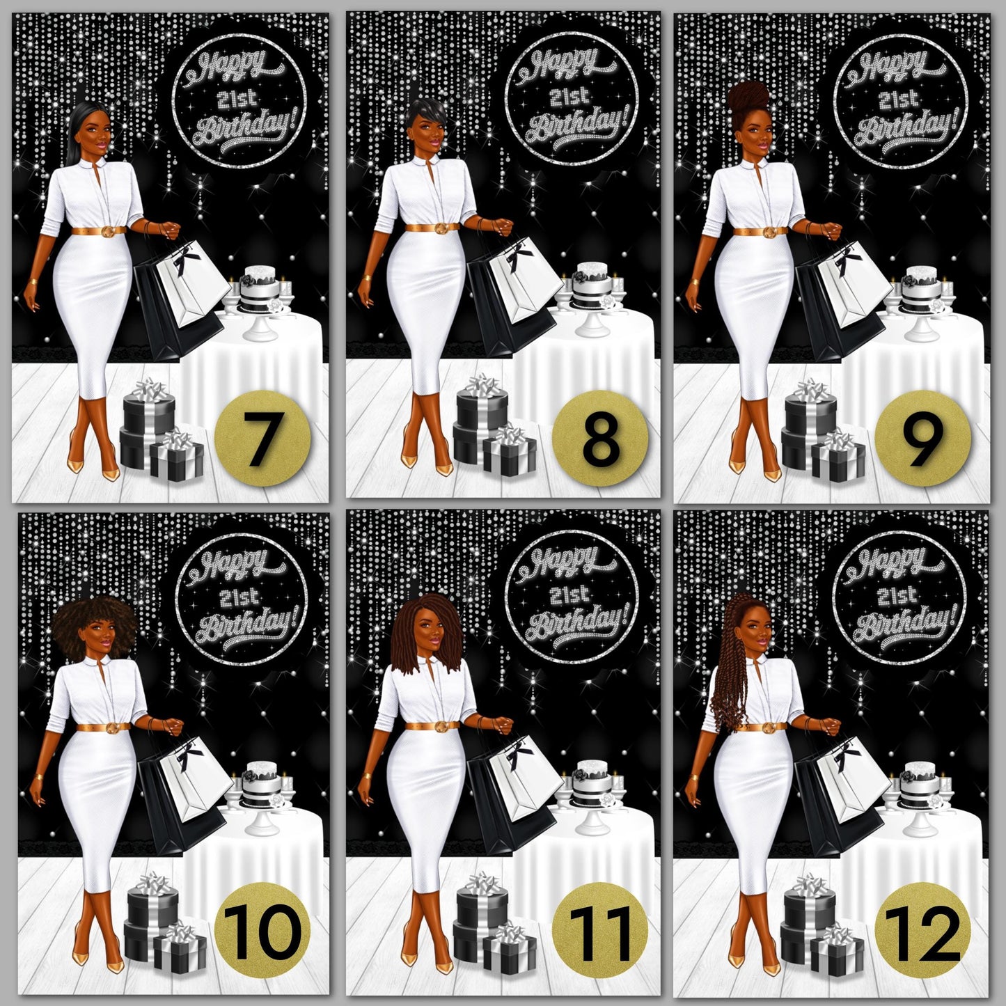 Personalized Black Birthday Card: African American Woman, Add Age