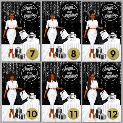 Personalized Black Birthday Card: African American Woman, Add Age