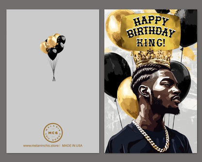Happy Birthday King Card: Melanin Black Men Greeting Card