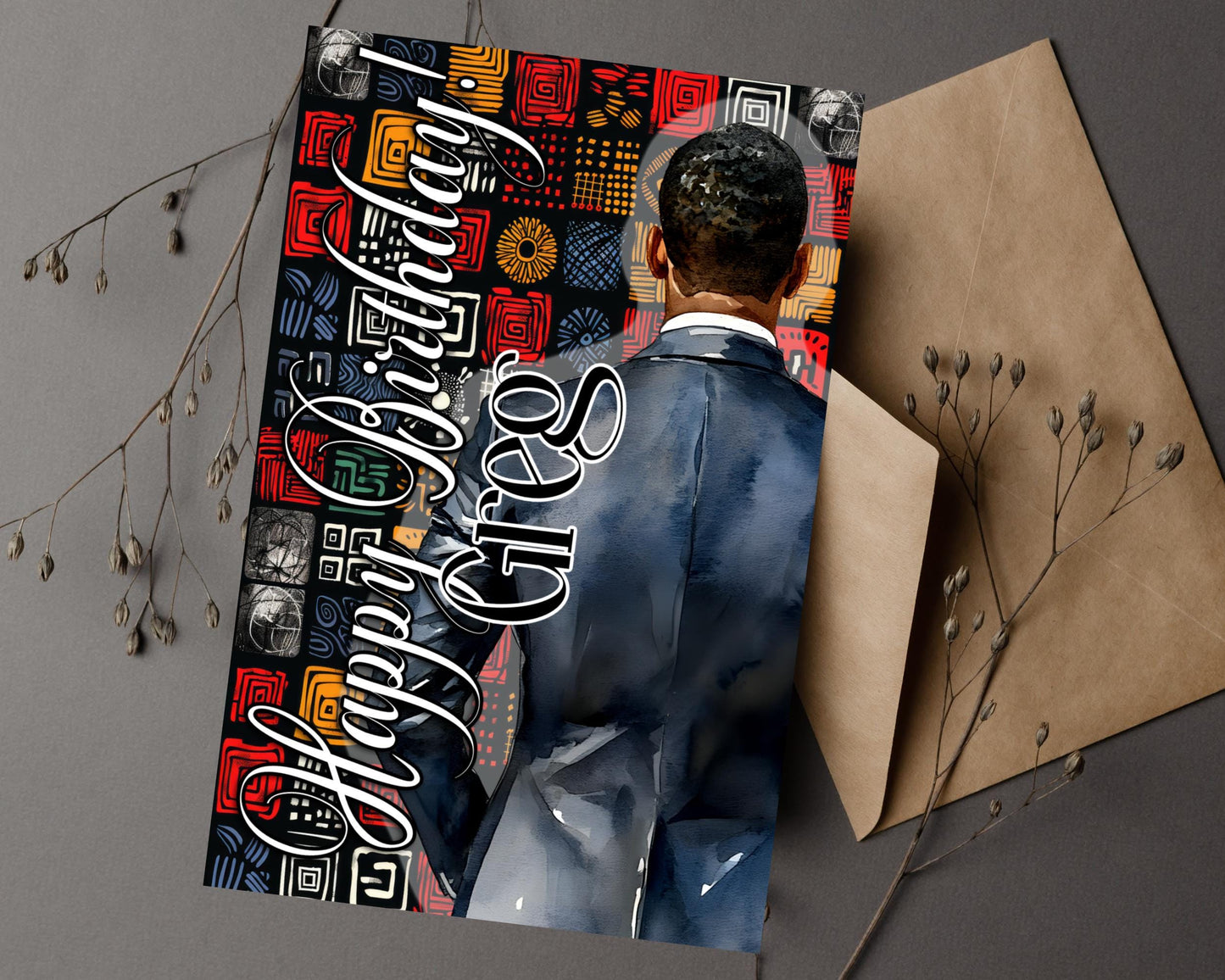 Personalized Black Men's Birthday Card: African American Greeting Card
