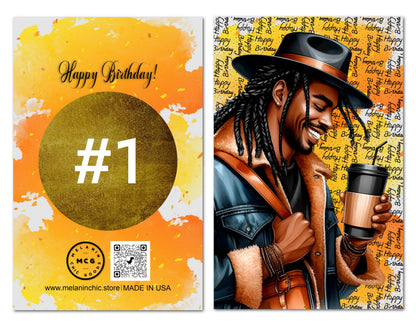 Black Melanin Happy Birthday Card for African American Men