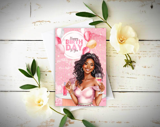 Melanin Happy Birthday Greeting Card: Black Woman Card
