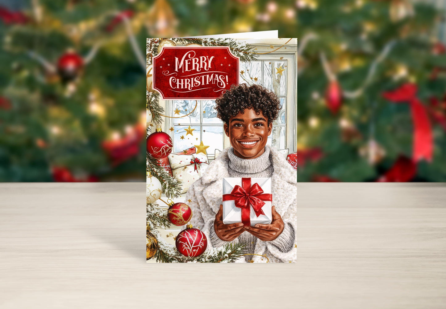 Melanin Christmas Greeting Card: Black Man Holiday Card