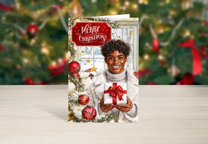 Melanin Christmas Greeting Card: Black Man Holiday Card