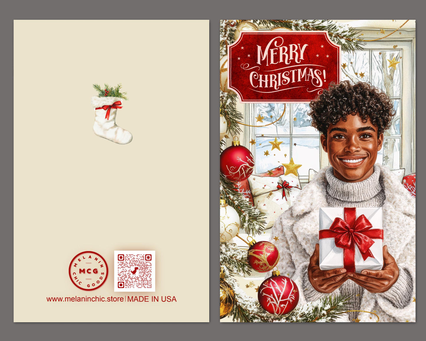 Melanin Christmas Greeting Card: Black Man Holiday Card