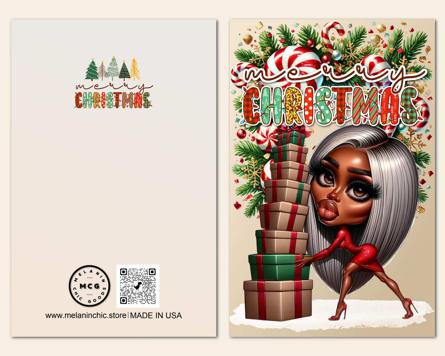 Funny Black Girl Christmas Cards: African American Holiday Greeting Cards (6 Count)