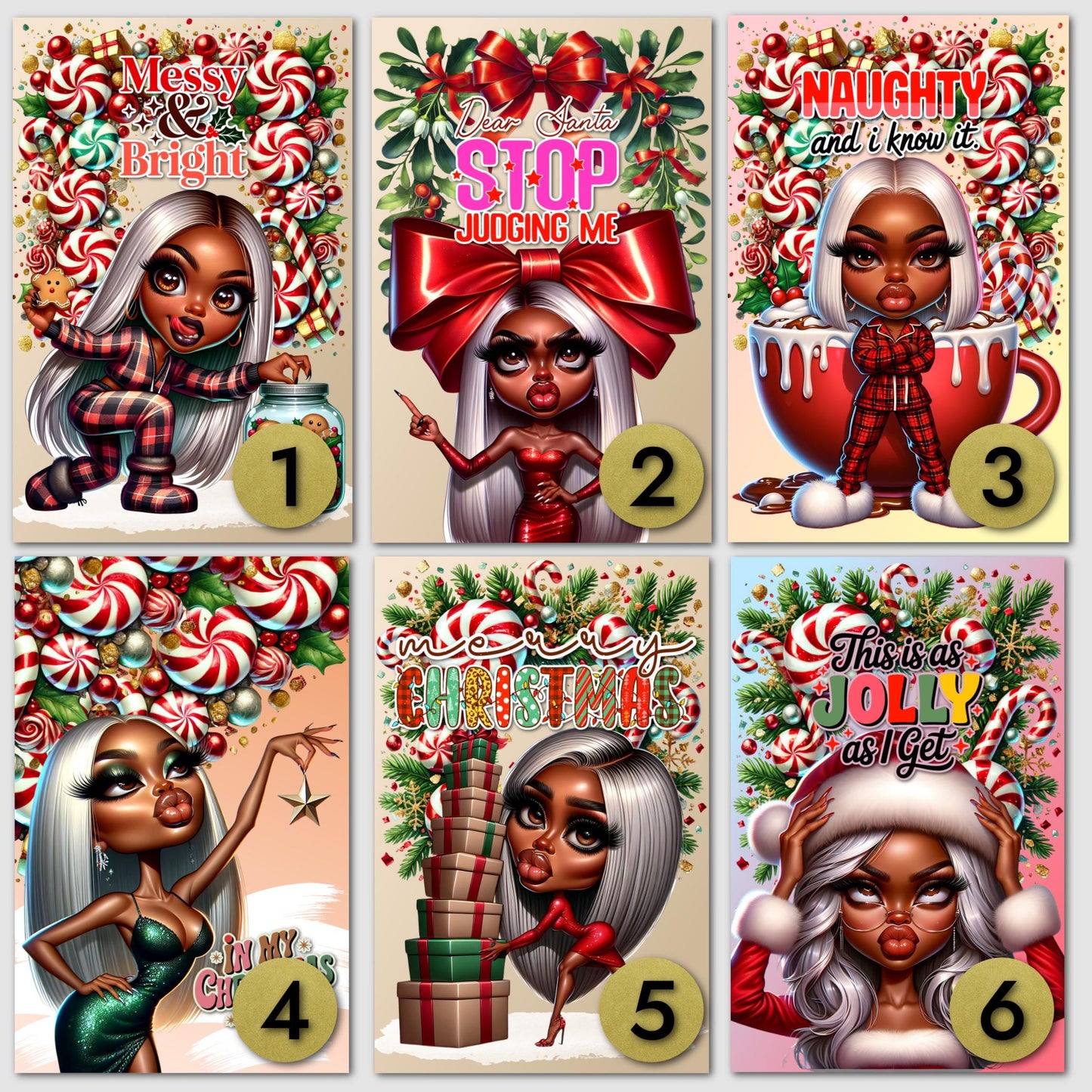 Funny Black Girl Christmas Cards: African American Holiday Greeting Cards (6 Count)