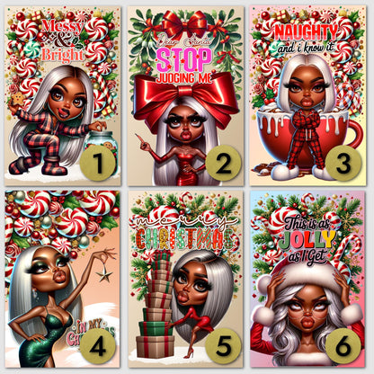 Funny Black Girl Christmas Cards: African American Holiday Greeting Cards (6 Count)