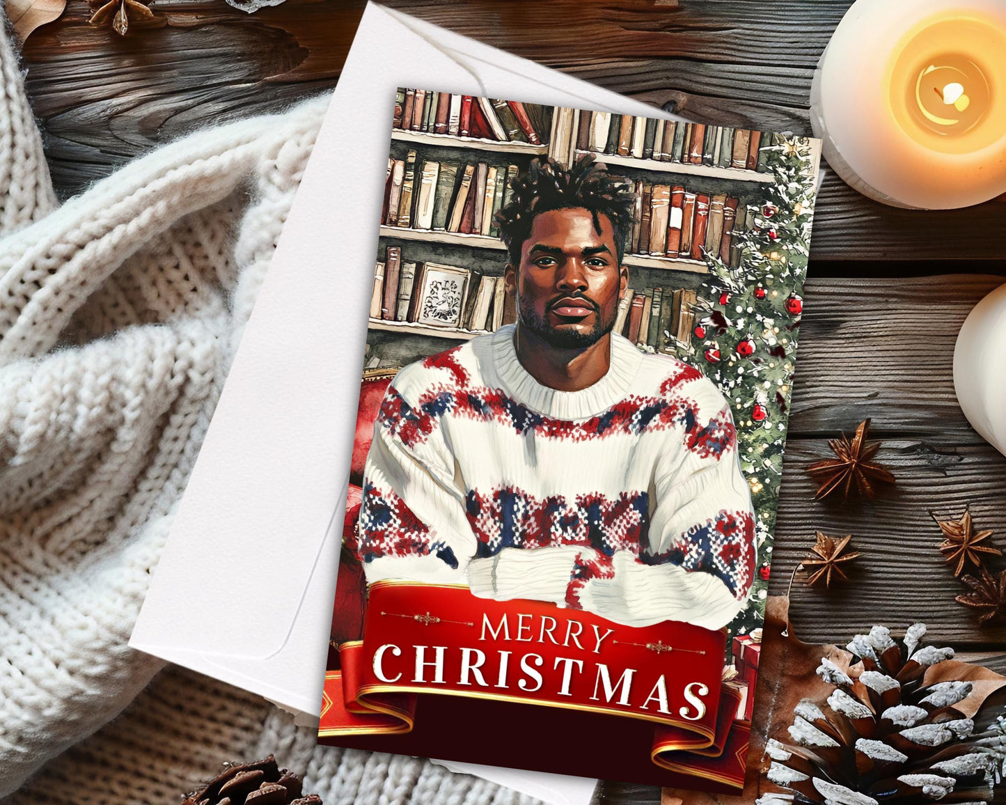 Melanin Christmas Greeting Card: Black Man Holiday Card