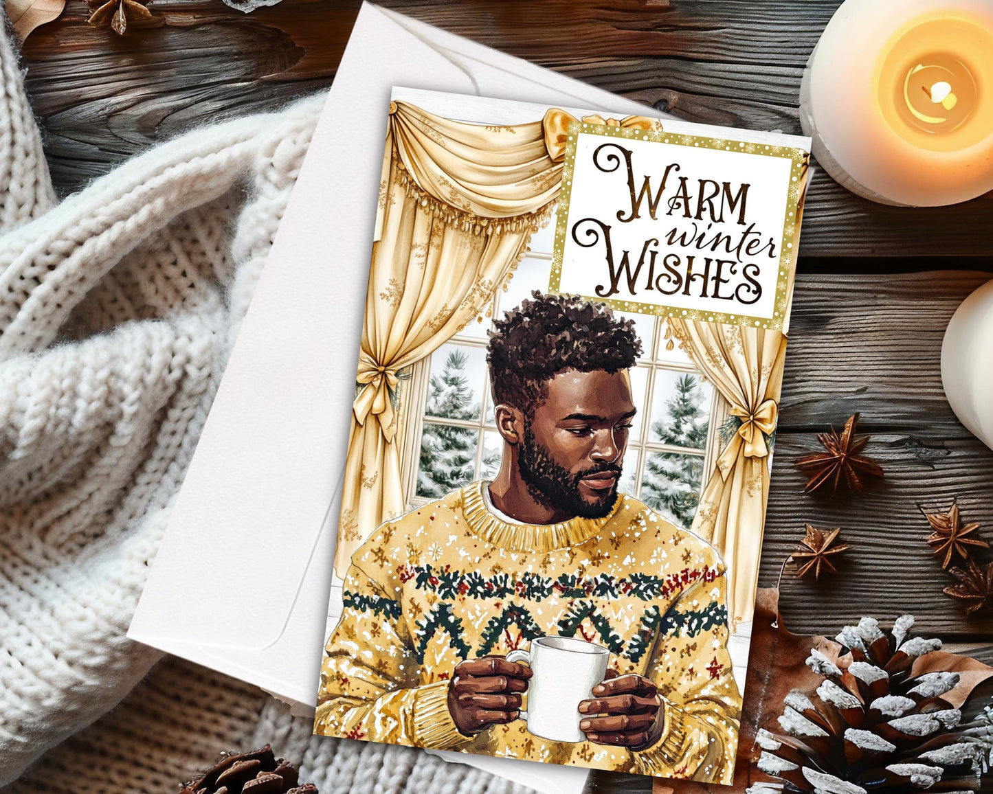 Melanin Christmas Greeting Card: Black Man Holiday Card