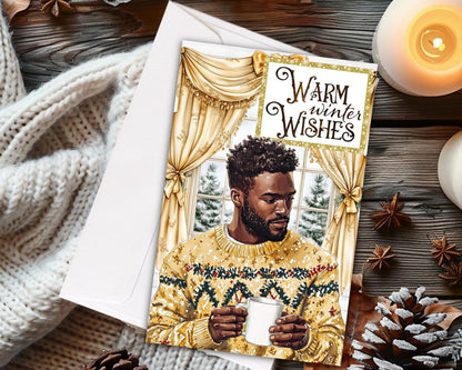 Melanin Christmas Greeting Card: Black Man Holiday Card