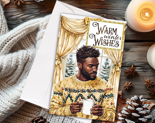 Melanin Christmas Greeting Card: Black Man Holiday Card