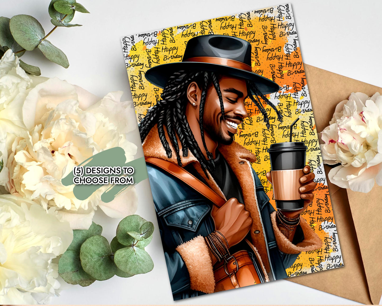 Black Melanin Happy Birthday Card for African American Men