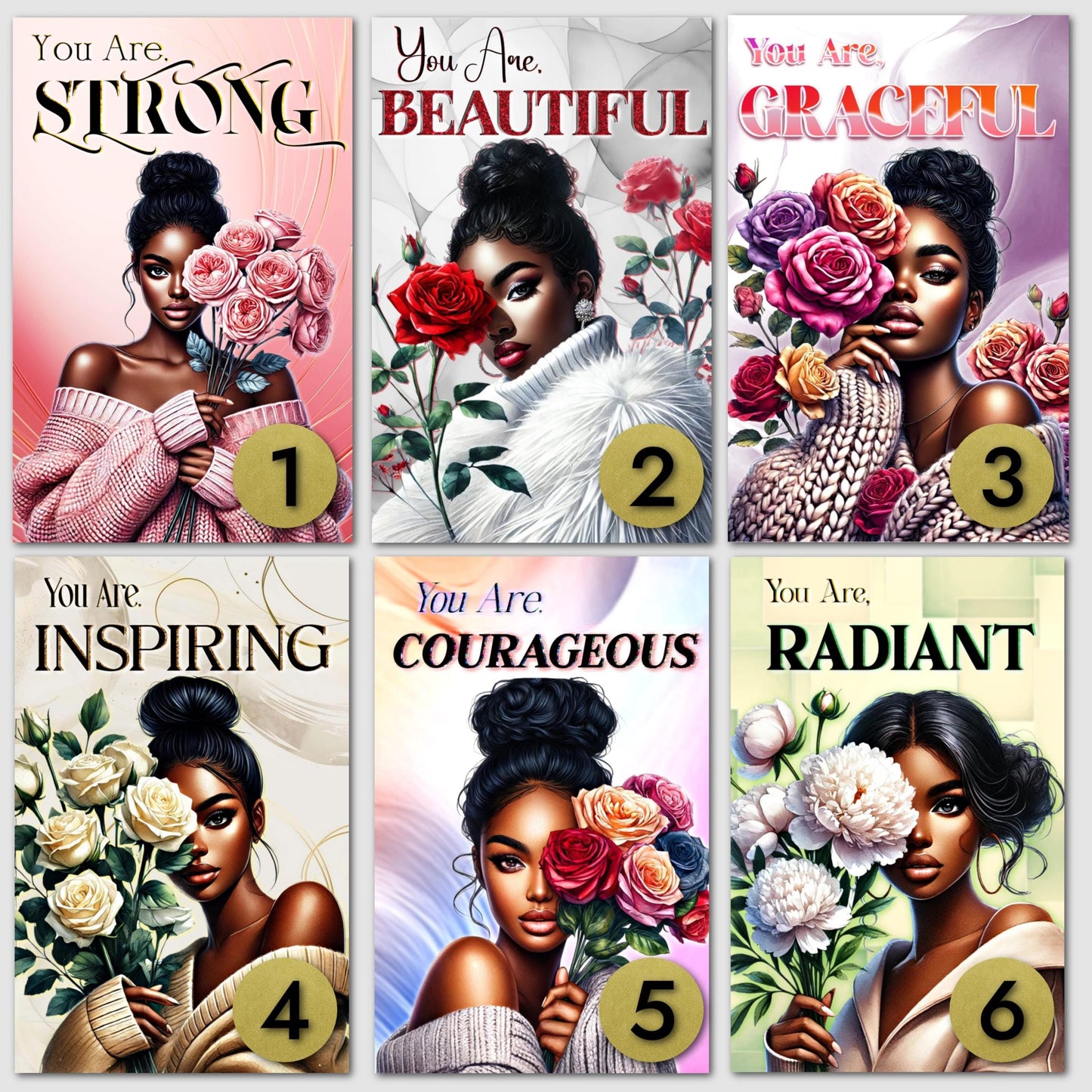 Black Women Inspirational Greeting Cards - Melanin Empowering Cards - 6 Count