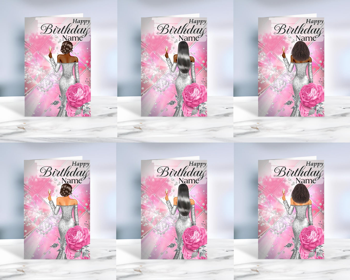 Personalized Black Birthday Card: African American Woman, Customize Name