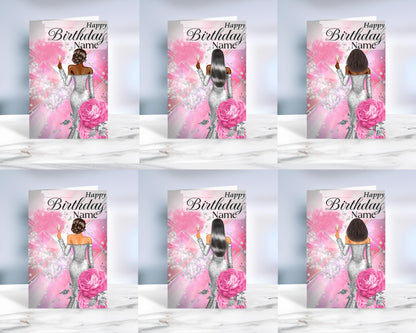 Personalized Black Birthday Card: African American Woman, Customize Name