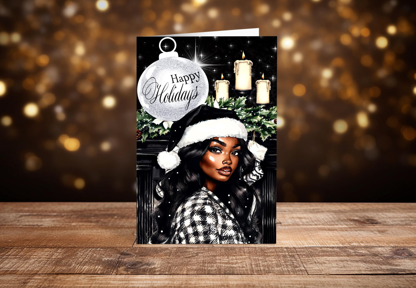 Melanin Christmas Card: African American Woman Holiday Greeting