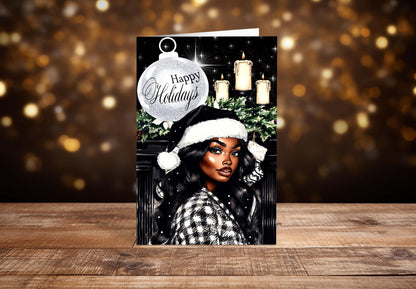 Melanin Christmas Card: African American Woman Holiday Greeting