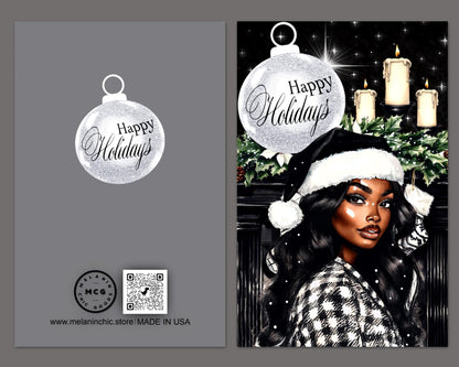 Melanin Christmas Card: African American Woman Holiday Greeting