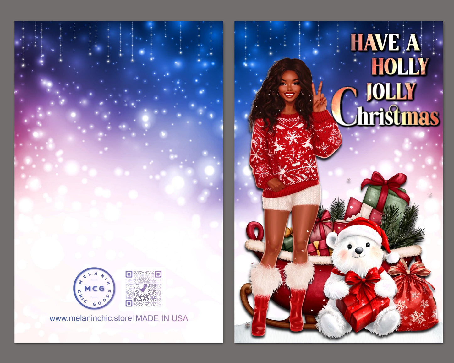 Melanin Christmas Greeting Card: Black Woman Holiday Celebration