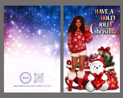 Melanin Christmas Greeting Card: Black Woman Holiday Celebration