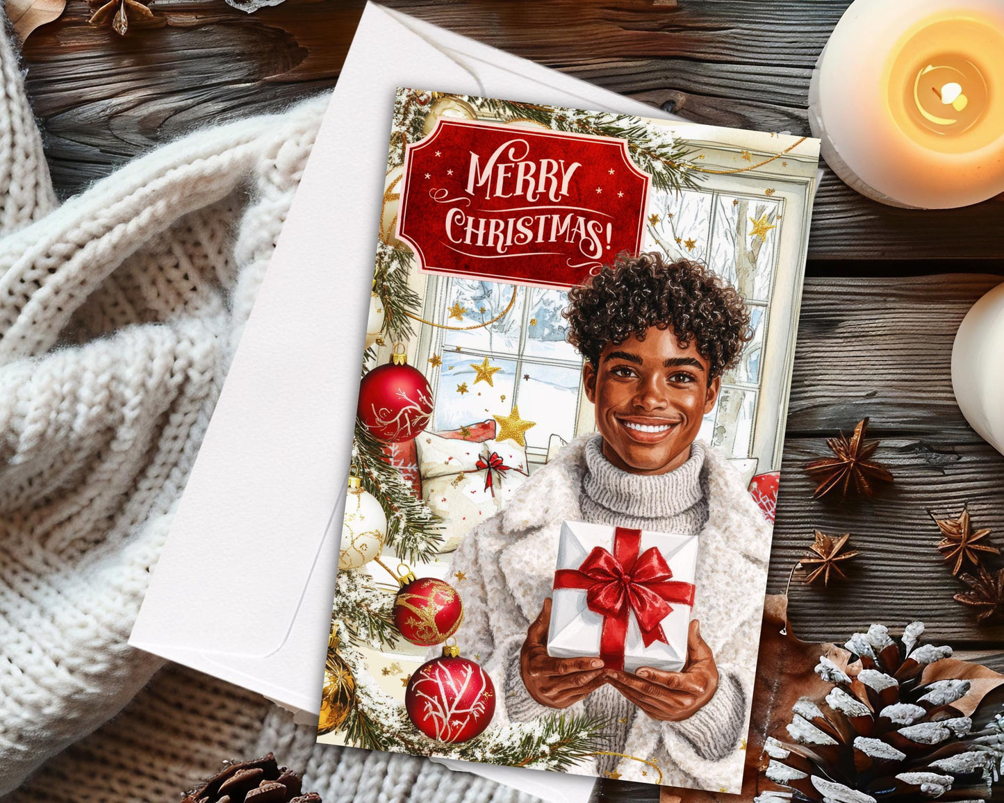 Melanin Christmas Greeting Card: Black Man Holiday Card