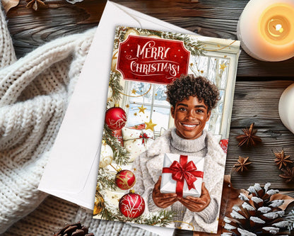Melanin Christmas Greeting Card: Black Man Holiday Card