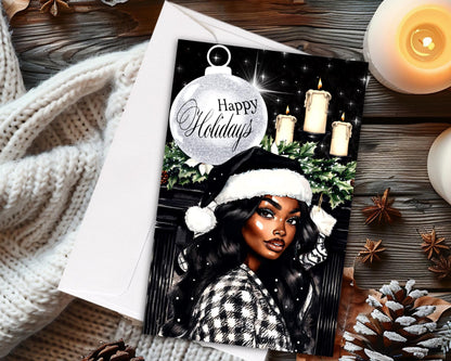 Melanin Christmas Card: African American Woman Holiday Greeting