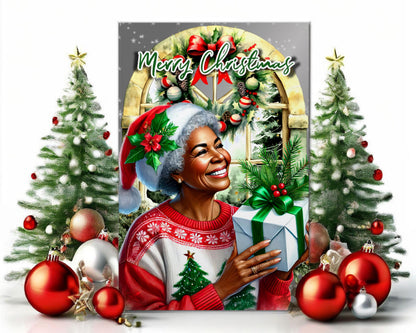 Black Woman Christmas Card: Melanin Holiday Greeting Card