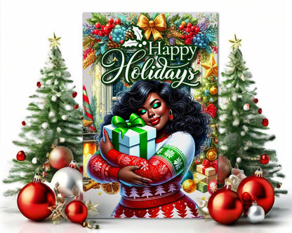 Black Woman Christmas Card: Melanin Holiday Greeting Card